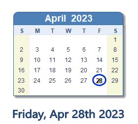 April 28, 2023 (Friday) .